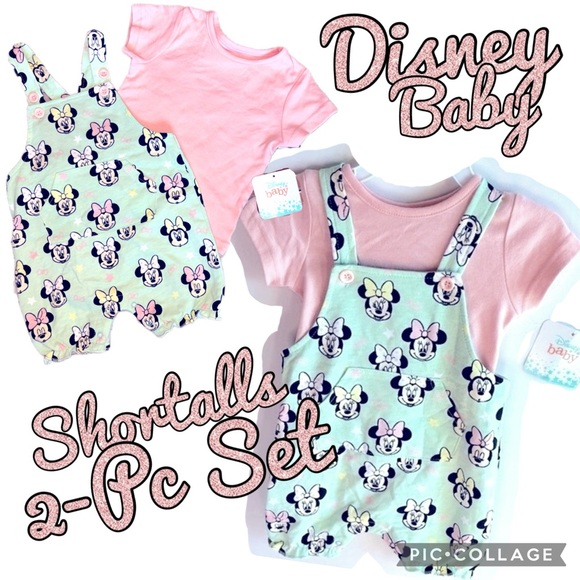 🆕 Disney Minnie Mouse 2-Pc 18M Tee & Snap-Close Adjustable Button Overall Set - Picture 1 of 16